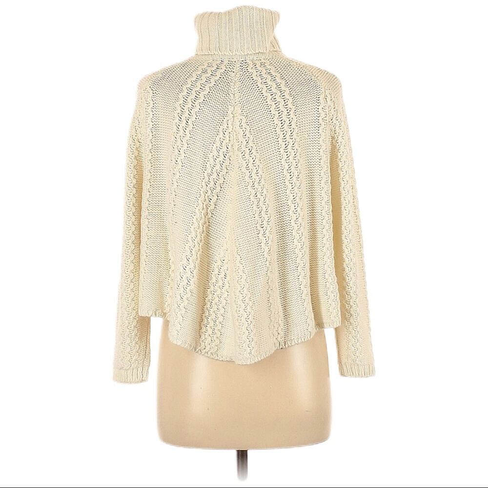 BCBGMaxAzria Cable Knit Long Sleeve Roll Neck Turtleneck Sweater One Size Cream